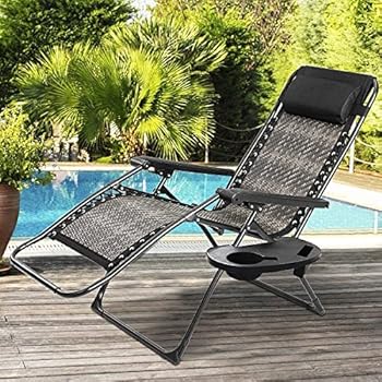 Alternative view of Incbruce Zero Gravity Folding Recliner Chair, Adjustable Patio Lounge Chaise, Outdoor Wicker Rattan Furniture with Cup Holder and Pillow for Poolside, Yard, Beach(Grey)