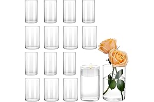 CUCUMI Exquisite Clear Glass Cylinder Candle Holders with 2 Unique Diameters for...