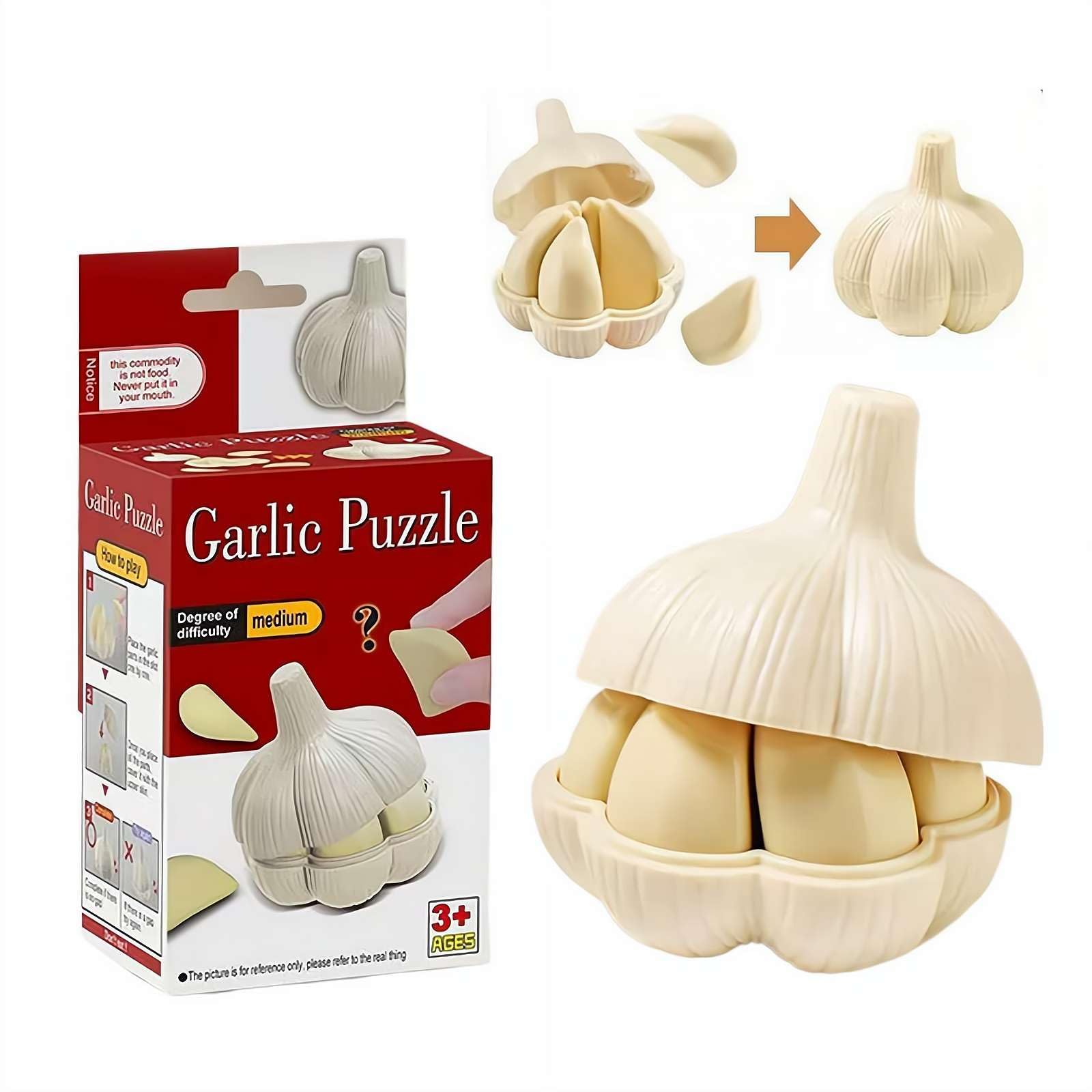 Garlic Puzzle Toy,Fruit Puzzles Educational Toys,Funny Sea Urchin Tangerine 3D Puzzles Matching Game Food Assembly Decompression Toys,3D Space Sense Exercise Enhance Memory for Kids Birthday Gifts
