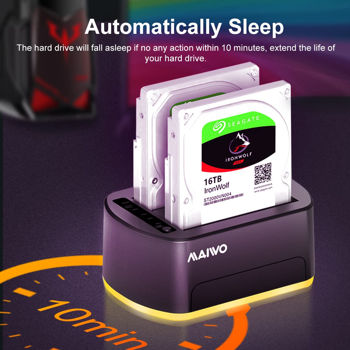 Estación de acoplamiento de disco duro RGB SATA a USB 3.0 de doble bahía con clon sin conexión, duplicadora para discos duros y SSD de 2.5 y 3.5 pulgadas, compatible con UASP, color negro 5