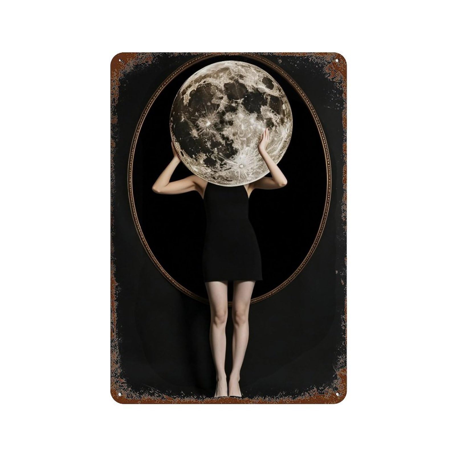 WUJHGRSG Dark Tone Moon Holding Vintage Muse 01 Wall Art Retro Iron Vintage Metal Tin Sign Poster Modern Decor for Home Cofffee Club Bar Shop Style 30x20cm