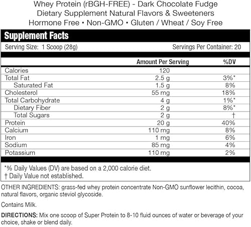 Fortifeye Vitaminas Super Proteína Pure Nueva Zelanda No Desnaturalizado Hierba Alimentada Suero en Polvo de Suero, Dulce de Chocolate Negro, 1