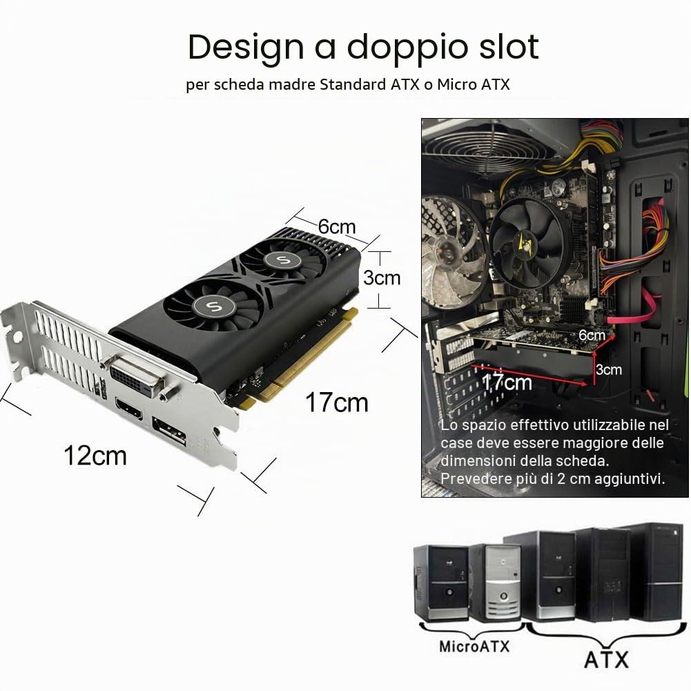 GTX 1050 Ti Scheda Grafica per PC, 4GB GDDR5 128-bit, HDMI DisplayPort DVI-D, Computer GPU, Scheda video per giochi, PCI Express x16, DirectX 12