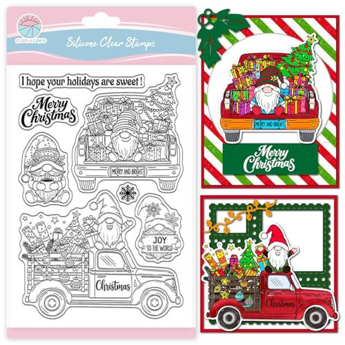 GLOBLELAND Sello transparente de camión de Navidad para hacer tarjetas y diario Feliz Navidad sello transparente copos de nieve sello sello de silicona para DIY scrapbooking álbum de fotos decoración.