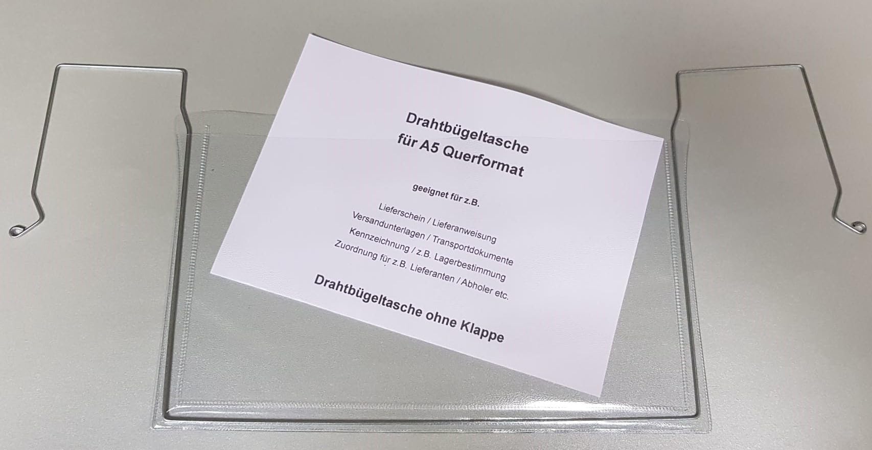 50x A5 Drahtbügeltasche (ohne Klappe), passend für A5 Querformat geeignet für z.B. Gitterboxen, Regale und Paletten