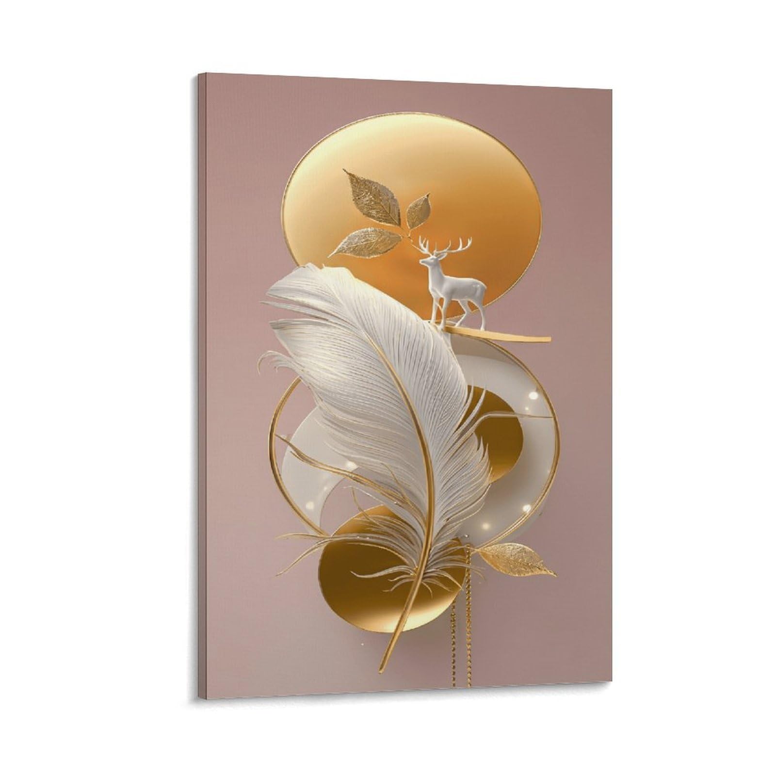 XPASHIQWC White & Gold Feather Deer Poster Artwork Giclee Canvas Prints Modern Canvas Wall Art Picture Wall Hanging for Office Gym Living Room Decor 20x30inch(50x75cm)