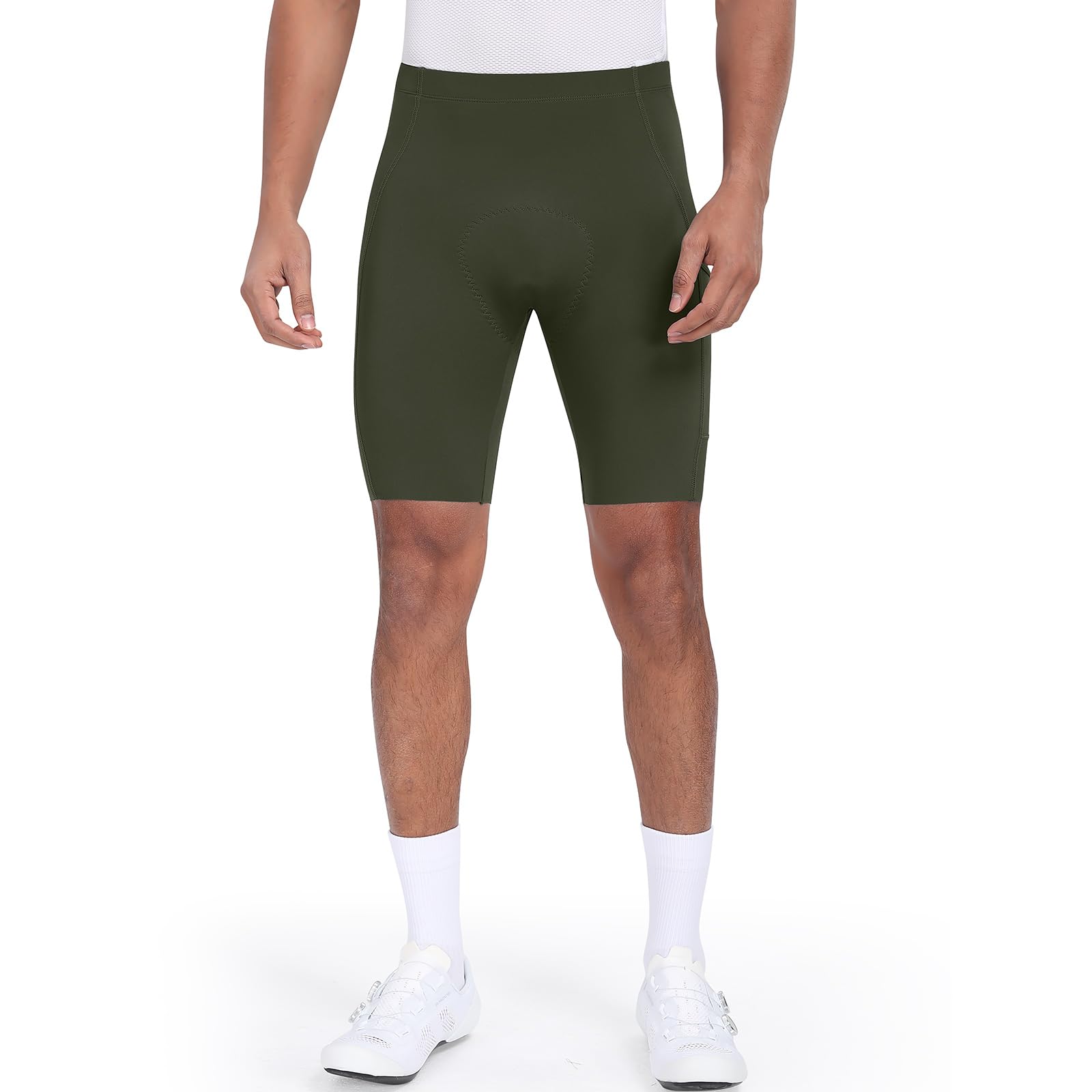 Santic Pantalones cortos de ciclismo para hombre, acolchados, con acolchado