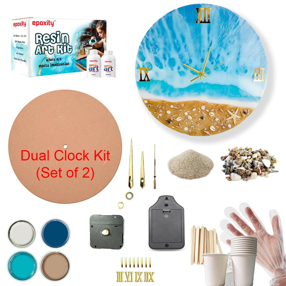 Epoxity Resin Art kit for Ocean Wall Clock Making with12' MDF with Acrylic Roman Numbers 2:1 Raisin epoxy Resin and Hardener Craft Supplies for Beginners Adults Artists Professionals, (2 Set)