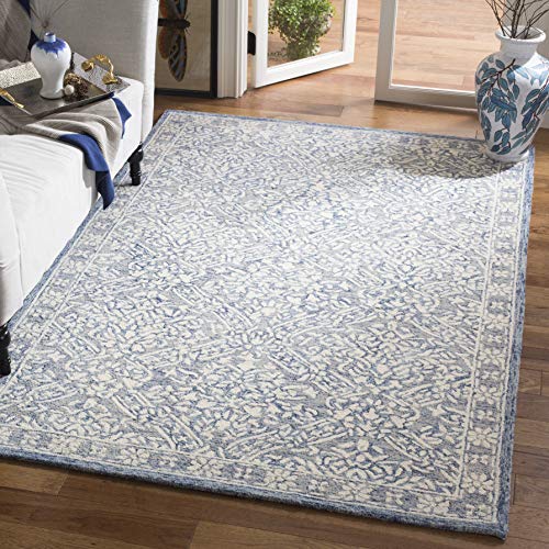 SAFAVIEH Micro-Loop Collection Area Rug - 5' x 8', Blue & Ivory, Handmade French Country Wool, Ideal for High Traffic Areas in Living Room, Bedroom (MLP510M)