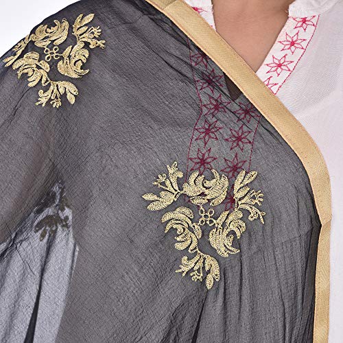 Image of Youthquake Golden Embroidered Work Chiffon Dupatta For Womens & Girls With 4 Side Gold Lace