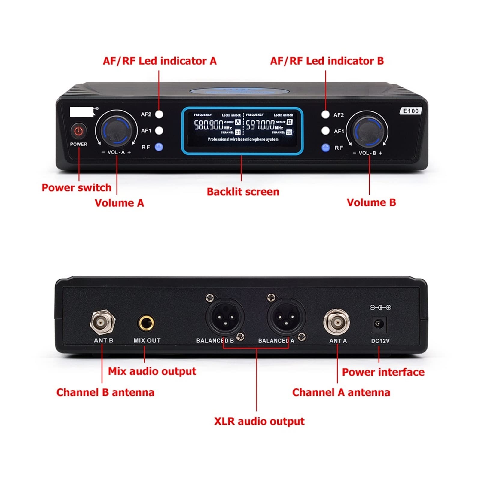 DJ-Equipment für die Party Festfrequenz 2 Kanäle kanäle Wireless Mikrofonsystem Dual Handheld Mic Long Range for KTV Karaoke Family Party (Color : 600 to 700M-HZ)