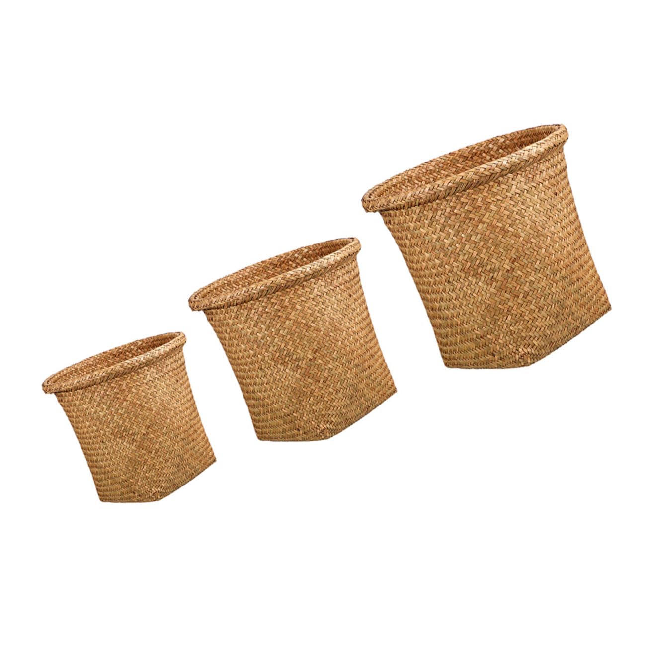 Mobestech 3Pcs Woven Rattan Waste Baskets Handwoven Trash Cans for Bedroom Bathroom Office Storage and Laundry Small to Large Decorative Home Organization Containers