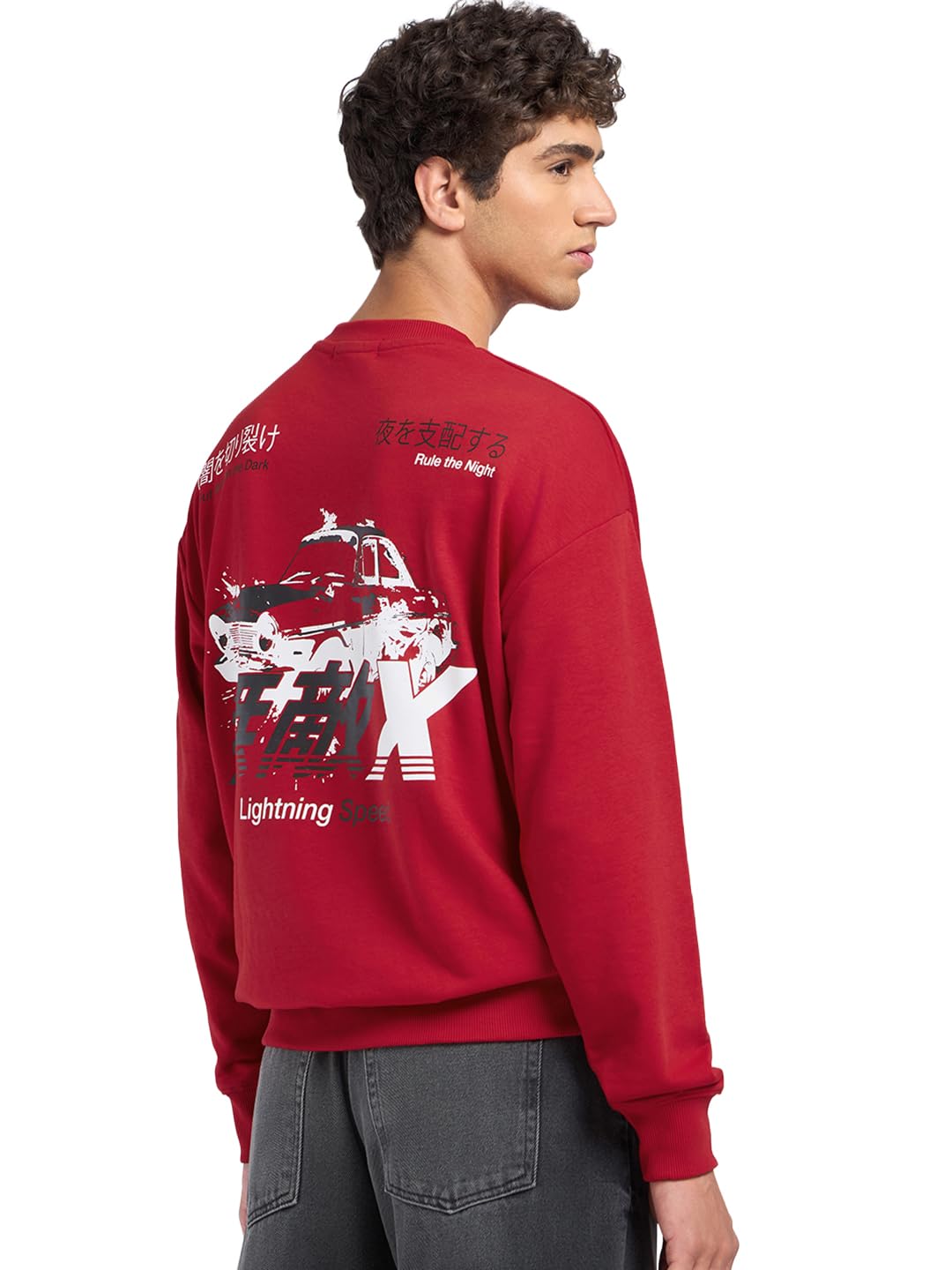 Bewakoof Men's Graphic Print Oversized Fit Full Sleeve Round Neck Terry Sweatshirt in multi