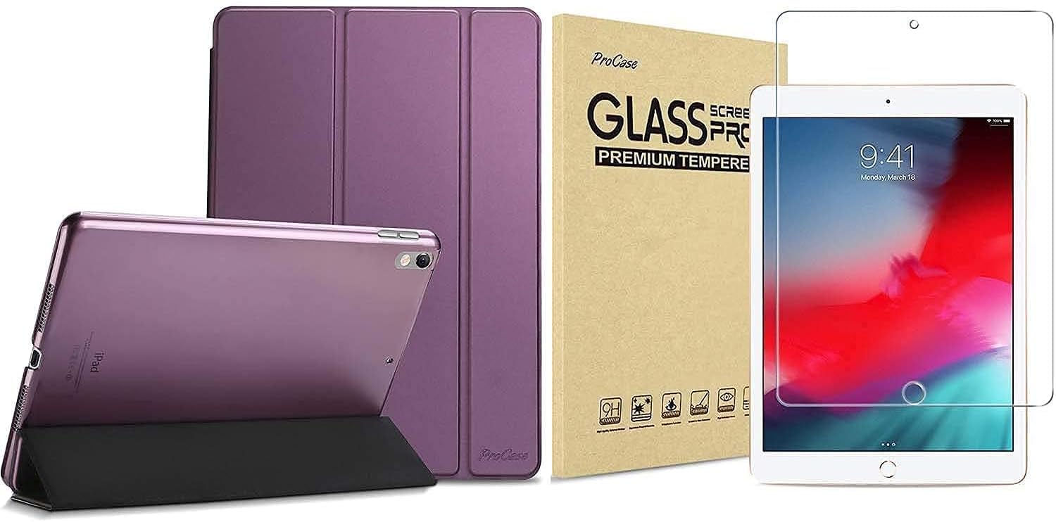 ProCase iPad Air 3 10.5" 2019 / iPad Pro 10.5" 2017 Purple Slim Hard Shell Case Bundle with Tempered Glass Screen Protector