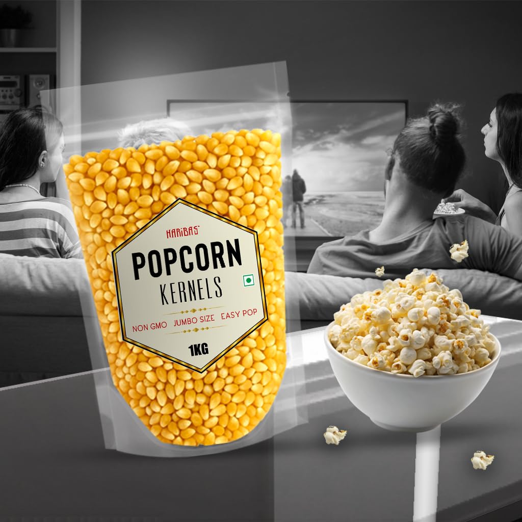 HARIBAS Popcorn Kernels 1kg | Raw Maize for Popcorn | Butterfly Corn High Expansion | Ready to Cook Snack | Homemade Healthy Popcorn | Non-GMO - Image 4 thumbnail