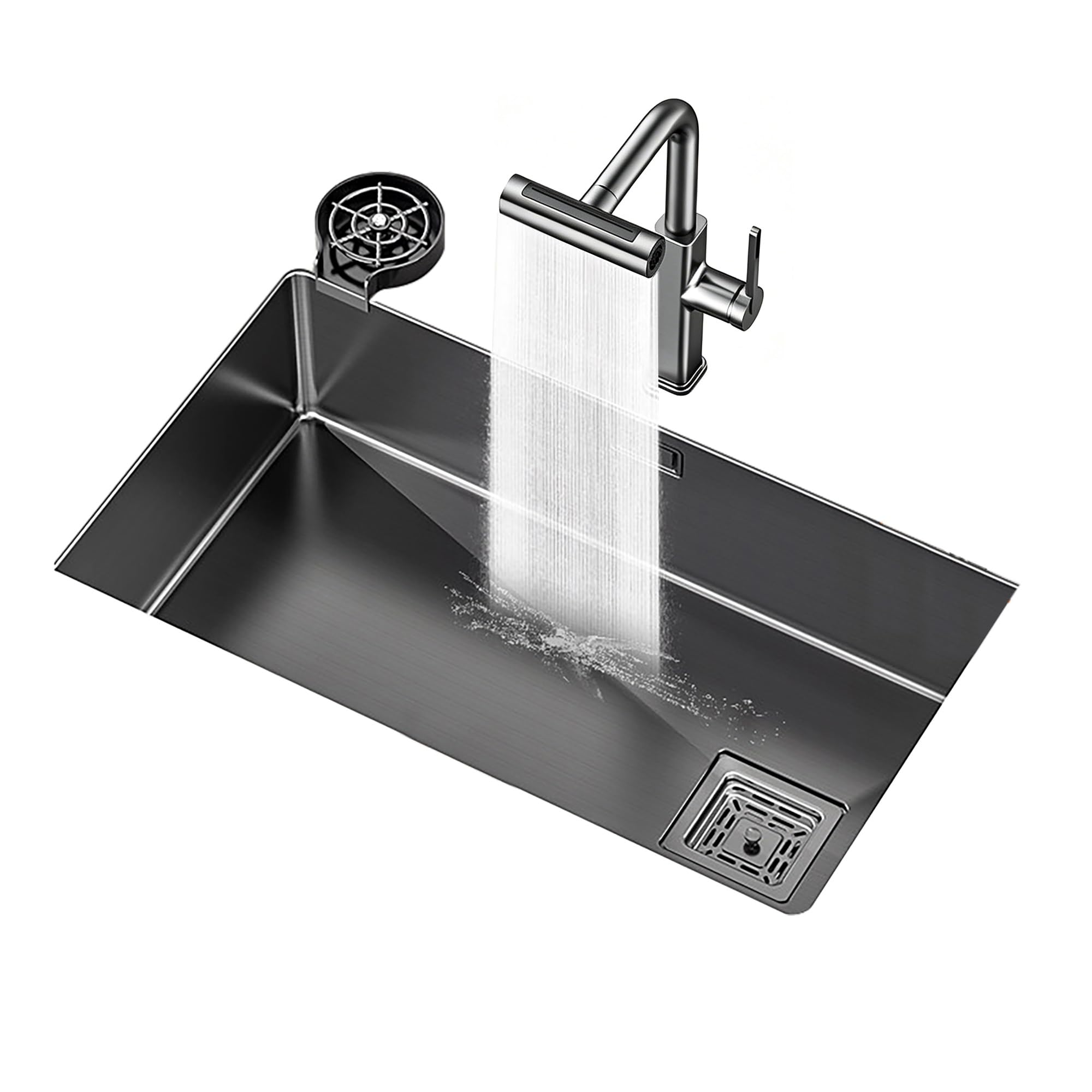 SC Kitchen Sink, Multi-Functional Stainless Steel Sink with Pull-Down Waterfall Faucet, Suitable for Dining Room(75cm)