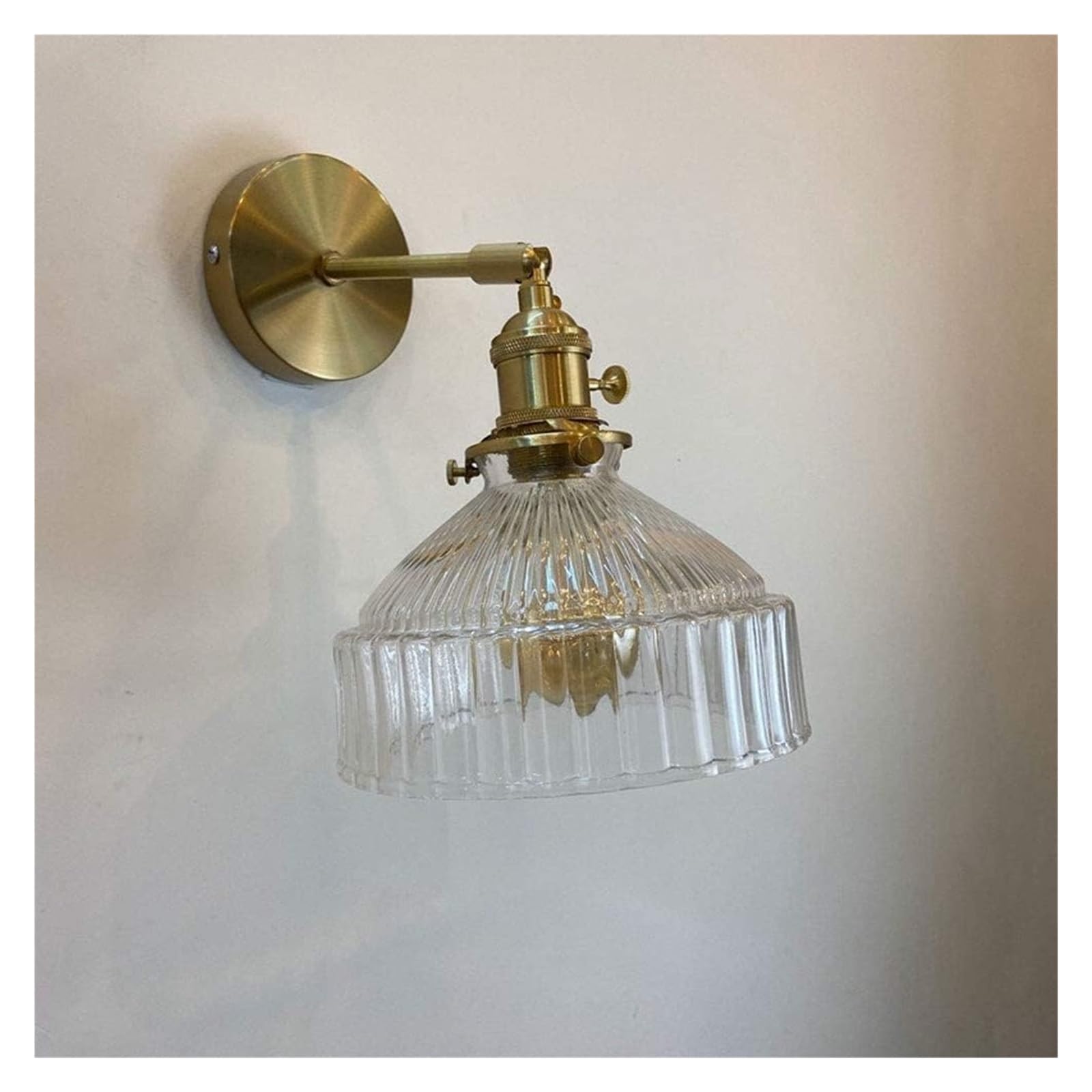 SYAXVOM Wall Lamp Copper Light Glass Lampshade Sconce, Adjustable Angle with Rotary Switch for Living Room Bar Lounge Balcony Cafe, E27 Socket/Gray (Color : Clear)