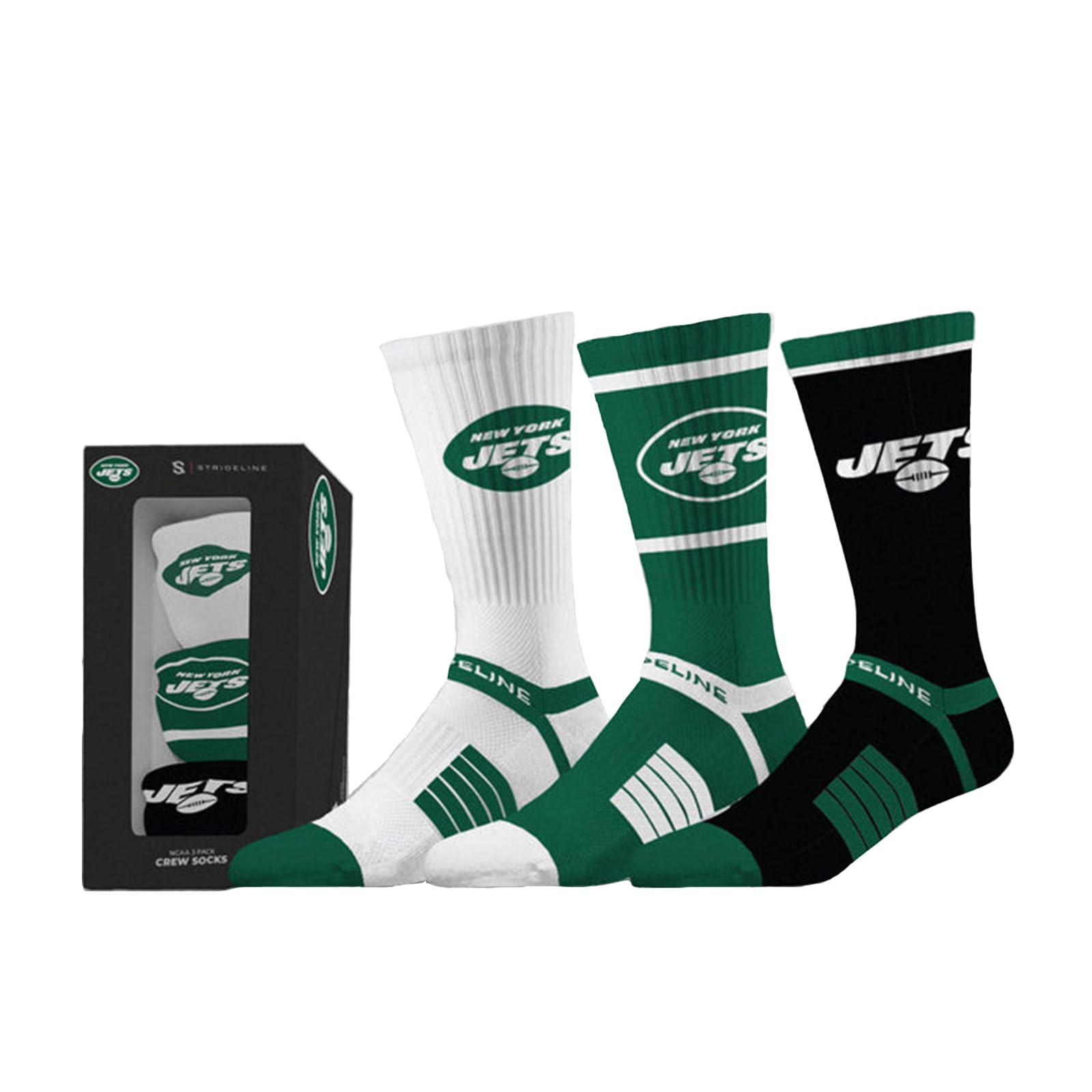 Strideline NFL New York Jets Socken Strümpfe Premium Crew 3er Pack Socks Geschenkbox M/L (40-46)