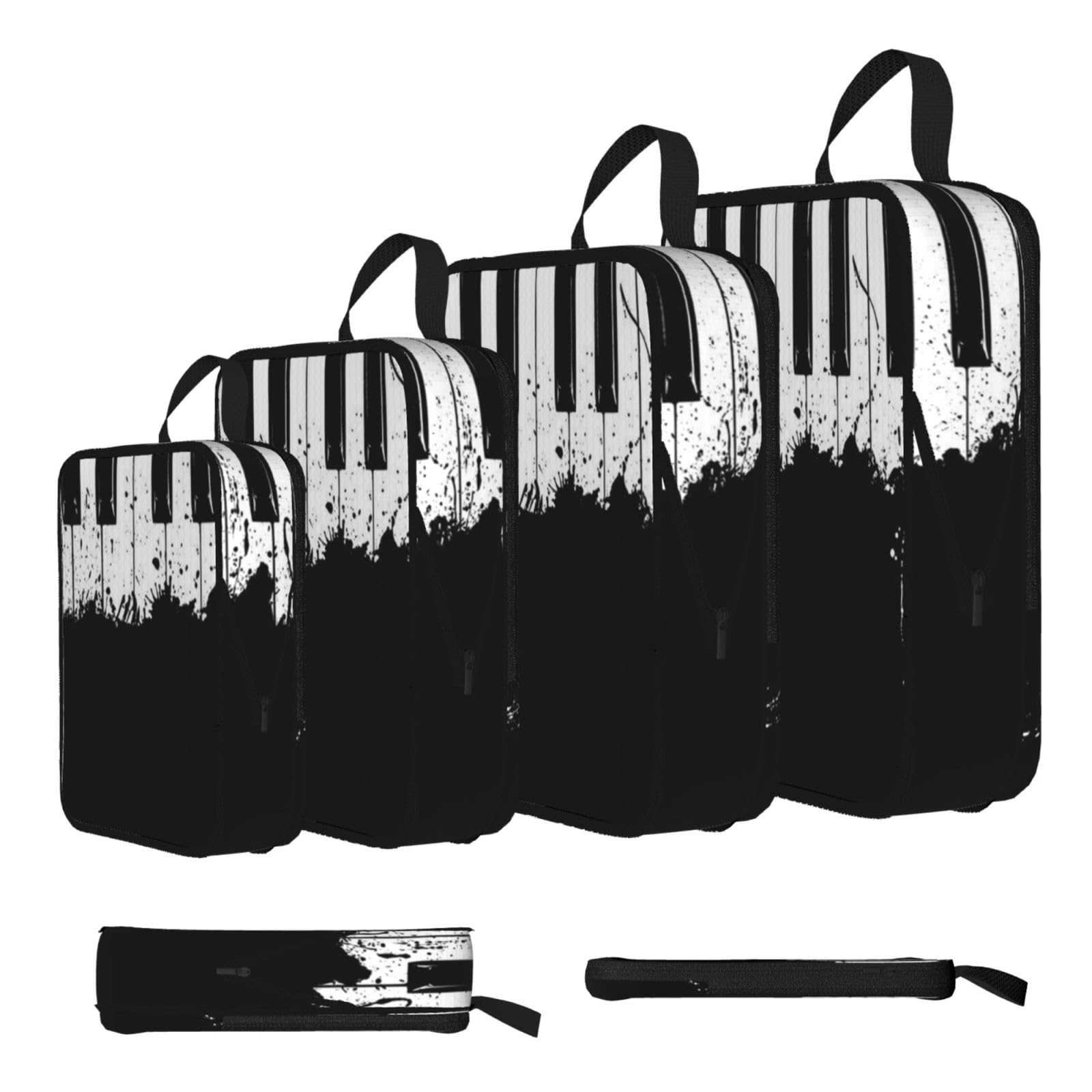 Esnaiuvcd Black Piano Print 4 Set Compression Packing Cubes For Suitcases,Expandable Storage Bags Organizers
