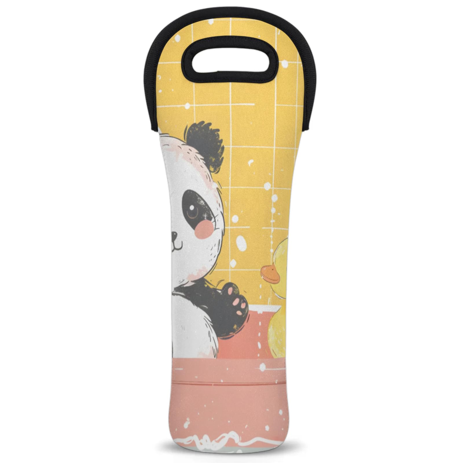 Neoprene Wine Tote Carrier Bag for Wine,Water, Champagne, Beer, Baby Bottles 15.6 x 5.1 Inches, Protective Wine Bag,Panda Duck Bathe