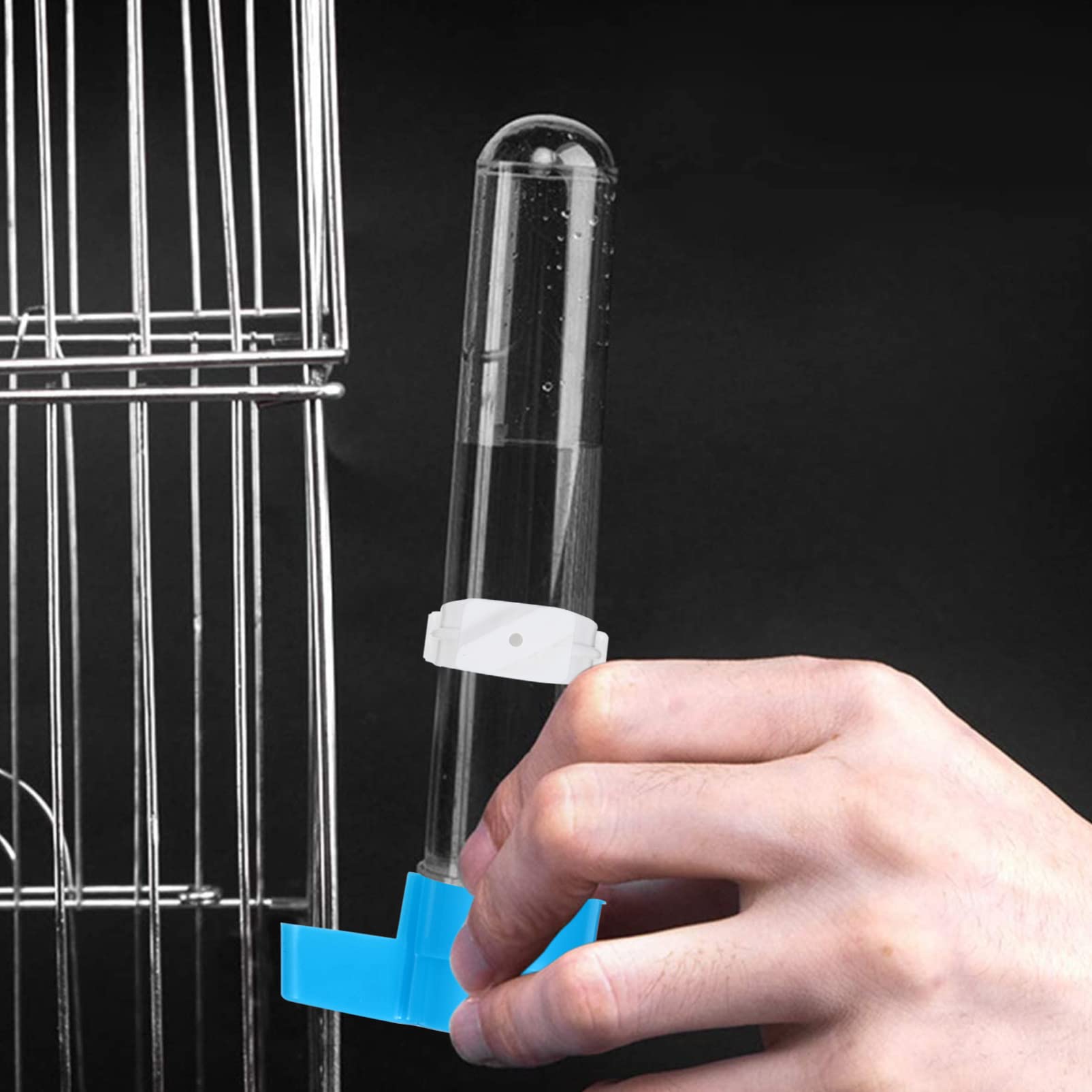 ABOOFAN 10piezas Bebedero Automático para Pájaros Botella De Agua para Diseño De Plástico Transparente y Base Azul para Jaulas De Aves