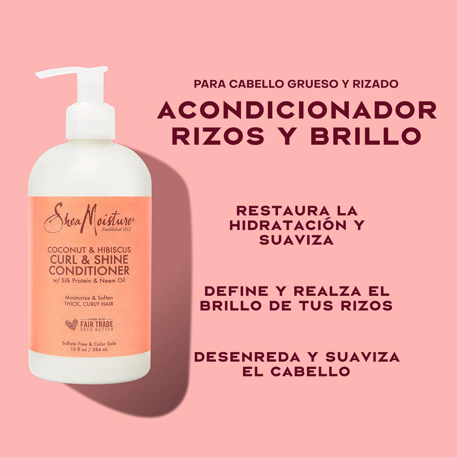 SheaMoisture Champú, Acondicionador y Crema Modeladora para cabello grueso y rizado con Coco e Hibisco pack para el cuidado del cabello 2x 384 ml, 1x 326 ml - 3 productos