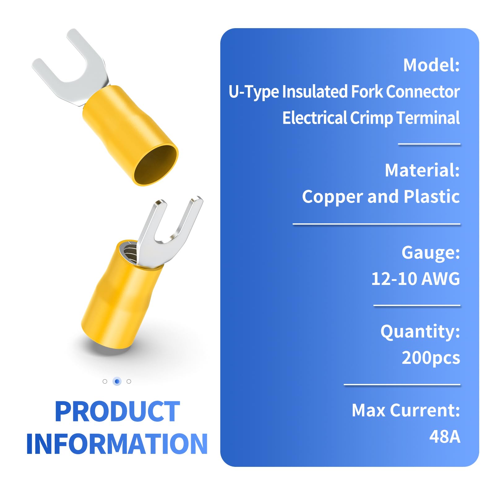 ERGAOBOY 200Pcs 12-10 AWG Insulated Fork Spade Wire Connectors, Yellow U-Type Electrical Crimp Terminal - Image 4