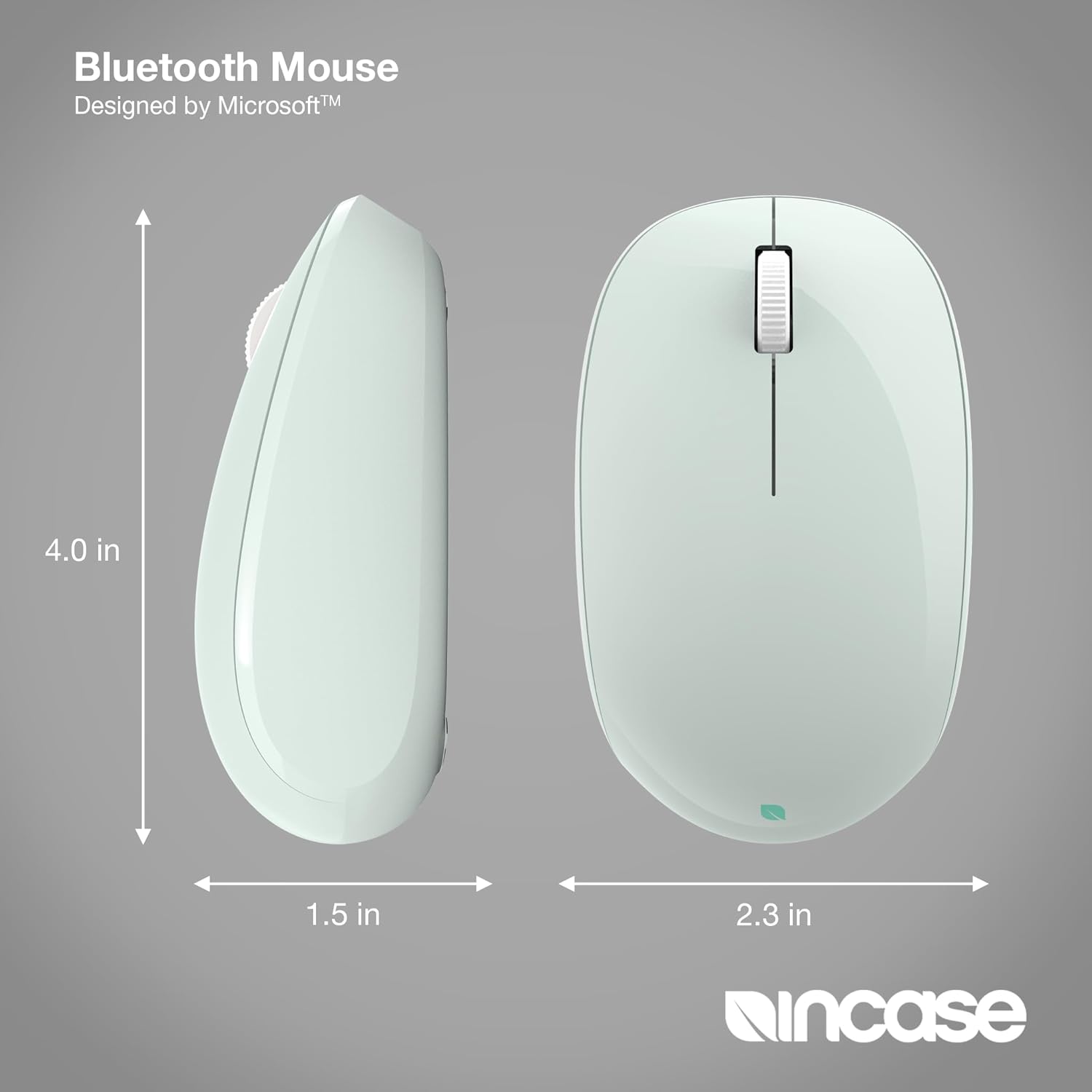 Incase Bluetooth Mouse - Designed by Microsoft - Compact, Comfortable, Right/Left Hand Use, 4-Way Scroll Wheel, Wireless Bluetooth Mouse for PC/Laptop/Desktop, Mac/Windows Computer (Mint)