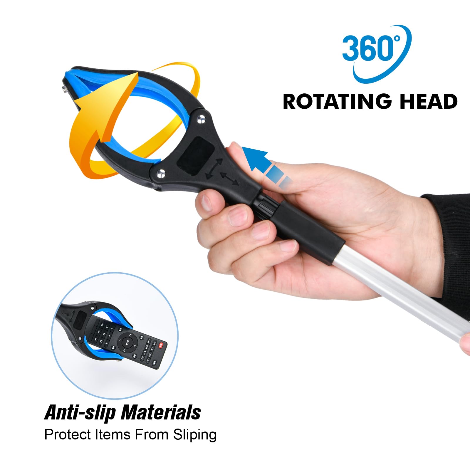32Inch Grabber Reacher Tool & Trash Picker,Upgrade Foldable Grabber Tool with 4 inch Wide jaw and 360° Rotating Head,Mobility Aid Assist Tool for Trash Pick Up (Blue)