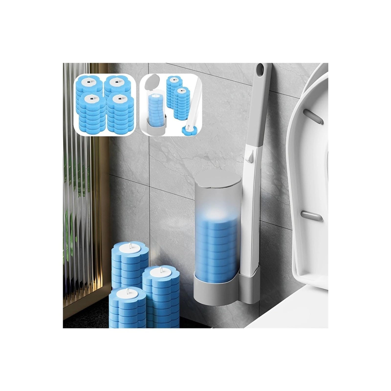 24/72-teiliges WC-Bürsten-Set mit langem Griff, Wand-WC-Reinigungswerkzeug-Set(72 Pcs Heads ABC)