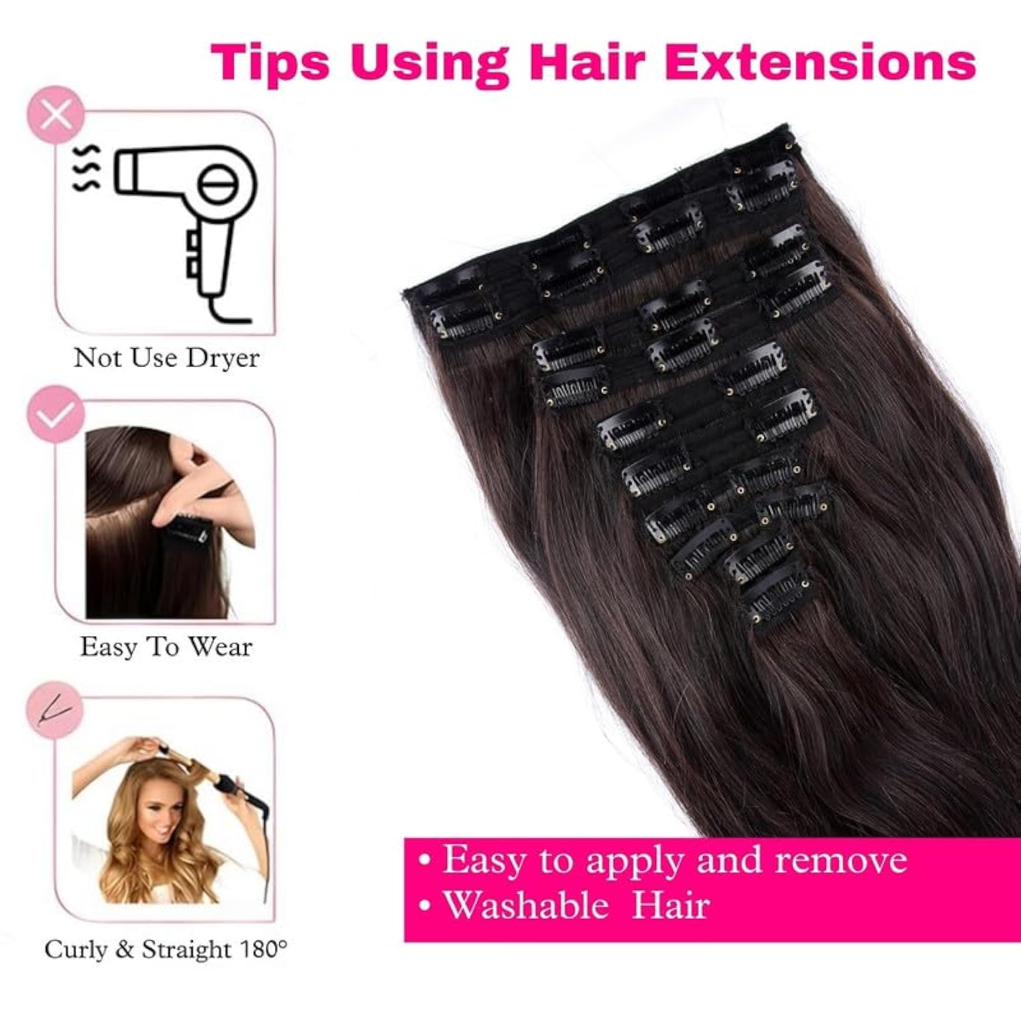 Clip In Hair Extension 22 Inch Natural Black