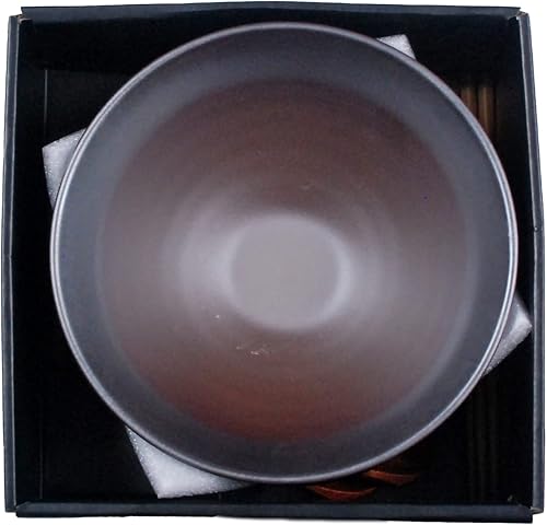 Miniatura 4 de Juego de 2 tazones de fideos de porcelana de estilo japonés de 8 piezas con cuchara de bambú, palillos de bambú y plato para salsa (marrón plomizo)