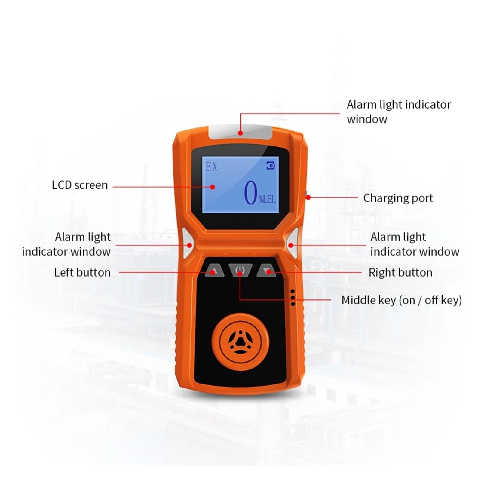 Tragbares Mehrgaswarngerät, H2/CO/PH3/CO2/H2S/NH3/O2/NO2, Industriegasmonitor mit Vibrations- und akustischen Alarmen Innen/Außen(EX-0-100LEL)