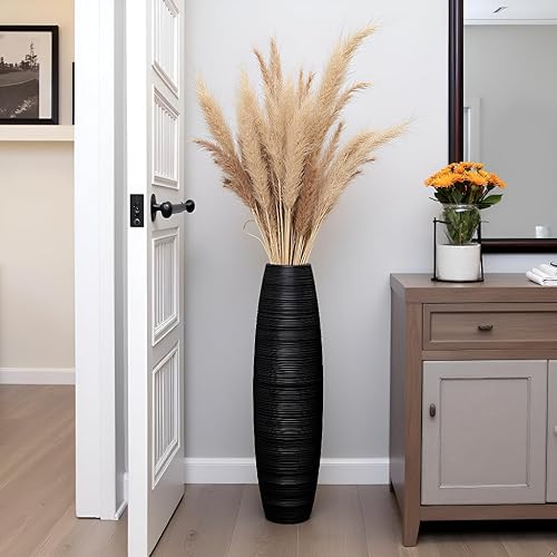 Miniatura 7 de Jarrón alto para suelo, 27.5 pulgadas (27.6 in, 2.3 pies) de alto, resistente, lujoso, con textura, jarrón de resina negra para ramas decorativas,