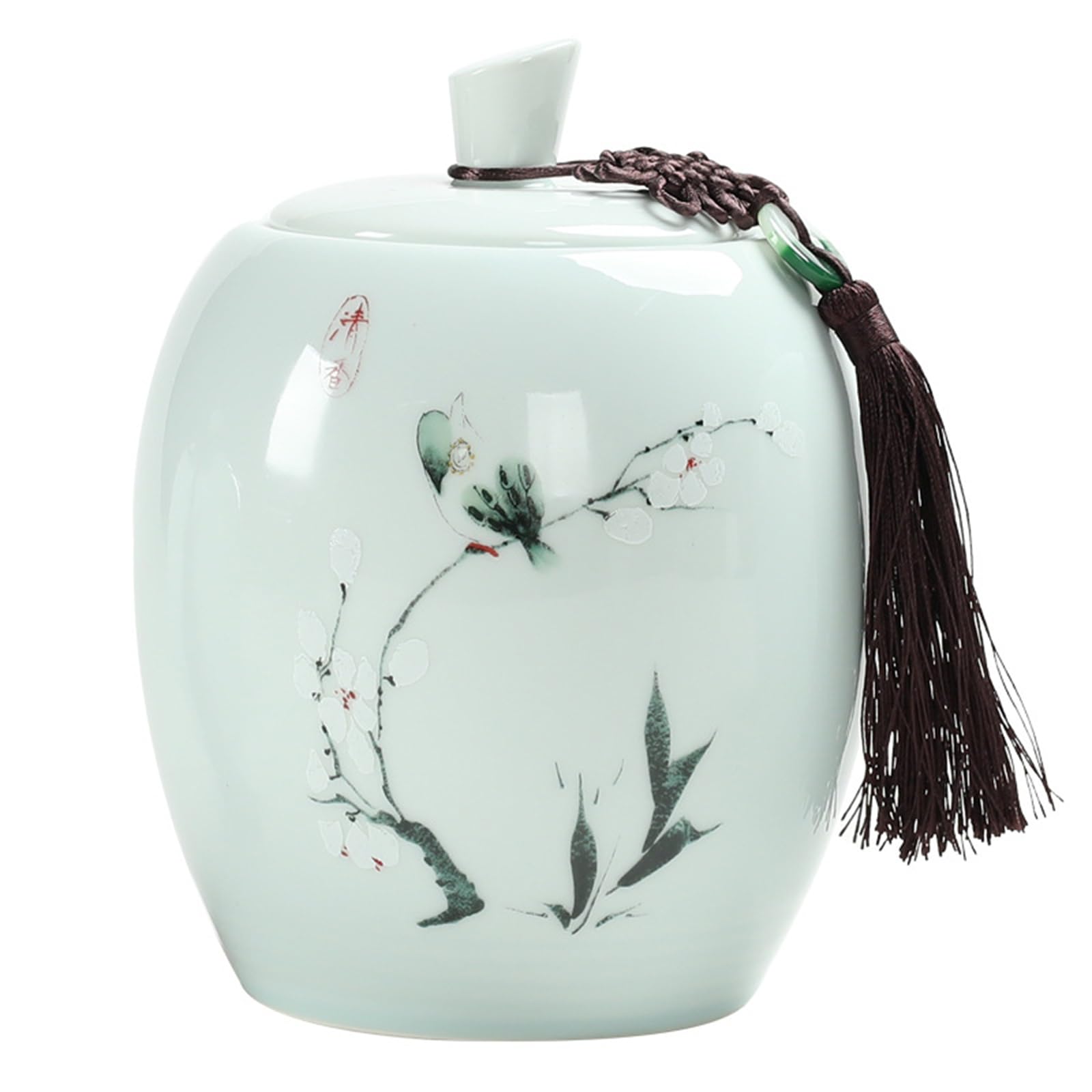 NHDVDVAV Celadon Porcelain Ginger Jar for Tea,Chinoiserie Ceramic Decorative Jar with Lid,Vintage AccentS mall Vase for Home Decor, Wedding, or Tabletop,A