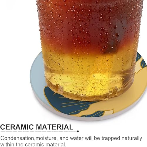 Miniatura 4 de Posavasos absorbentes para bebidas, luna redonda, sol, estilo retro, piedra de cerámica azul, antiarañazos, corcho, regalos de inauguración de la