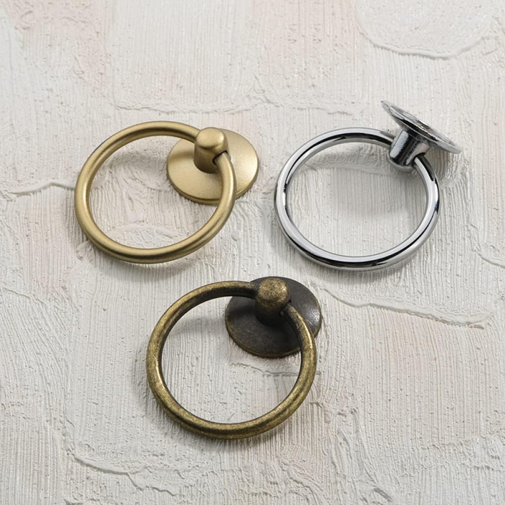 2pc Drawer Pulls Vintage Round Ring Handle Alloy Cabinet Dresser Knobs Handle for Jewelry Box Door Ring Home Hardware (Color : Gold)