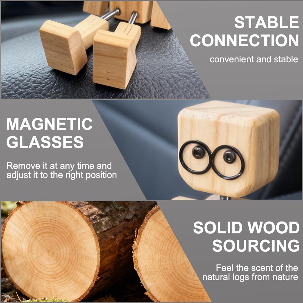 Vicloon Statuetta di un Uomo in Legno che Trema, Bambola di Legno con Piedi Tremanti Fatta a Mano con 12 Espressioni, Accessori per Cruscotto auto e Decorazioni da Scrivania, Regali per Uomo/Donna