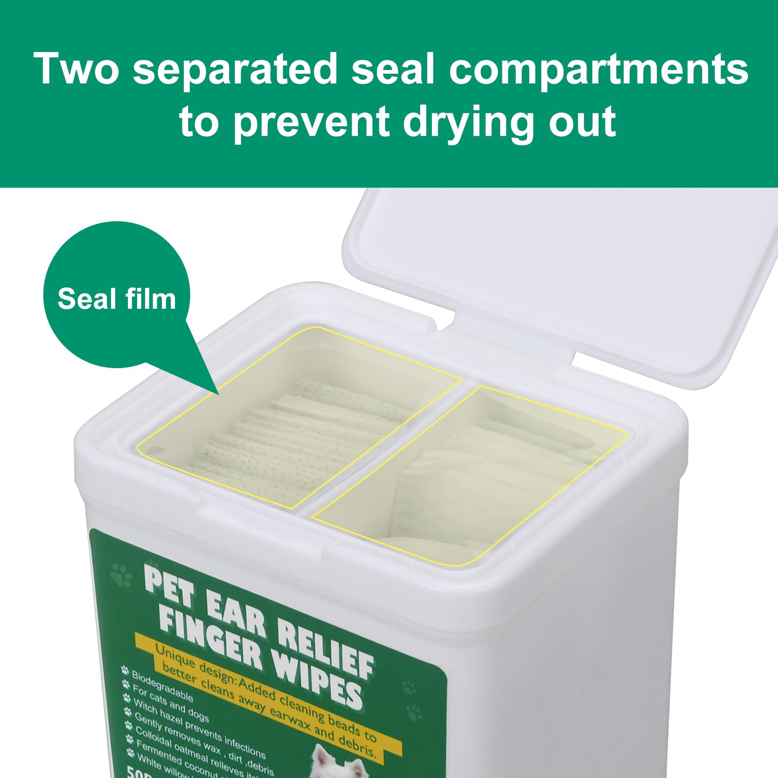 100 XL Dog Ear Cleaning Finger Wipes - Larger & thicker 1.77" Natural Coconut Oil & Aloe Dog Ear Wipes, 100 Count - Image 2