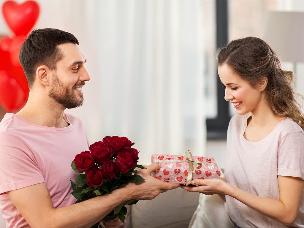 RUSPEPA Feuille De Papier Cadeau - Coeur Et Fleur Rouges Et Roses Imprimés, Idéal Pour La Saint-Valentin, Les Anniversaires Et Les Vacances - 12 RUSPEPA Feuille De Papier Cadeau - Coeur Et Fleur Rouges Et Roses Imprimés, Idéal Pour La Saint-Valentin, Les Anniversaires Et Les Vacances - 12