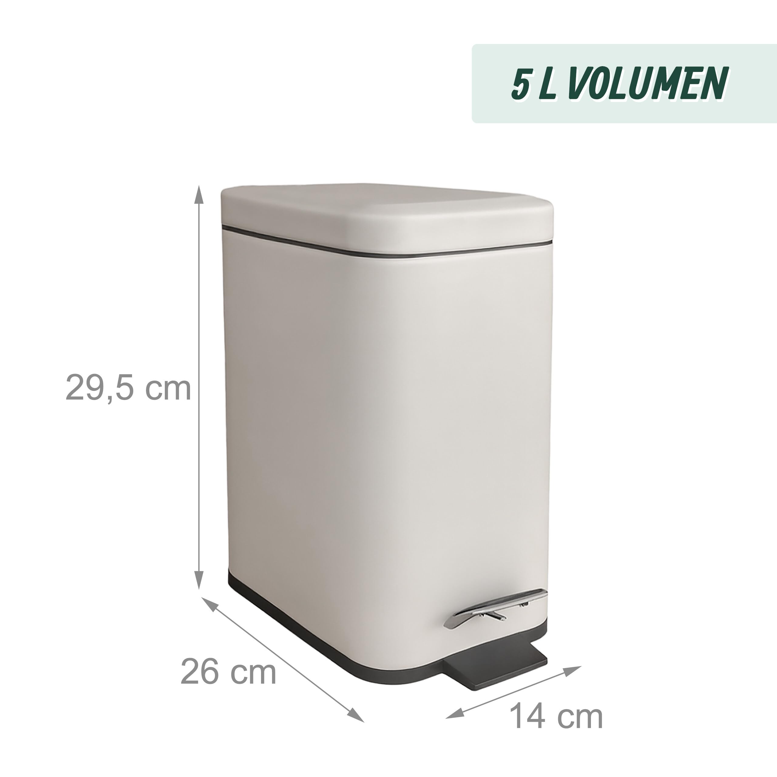 Relaxdays Cestino per Il Bagno, 5 Litri, Cestino Cosmetici con Chiusura Soft-Close, Design Opaco, a Pedale, Beige