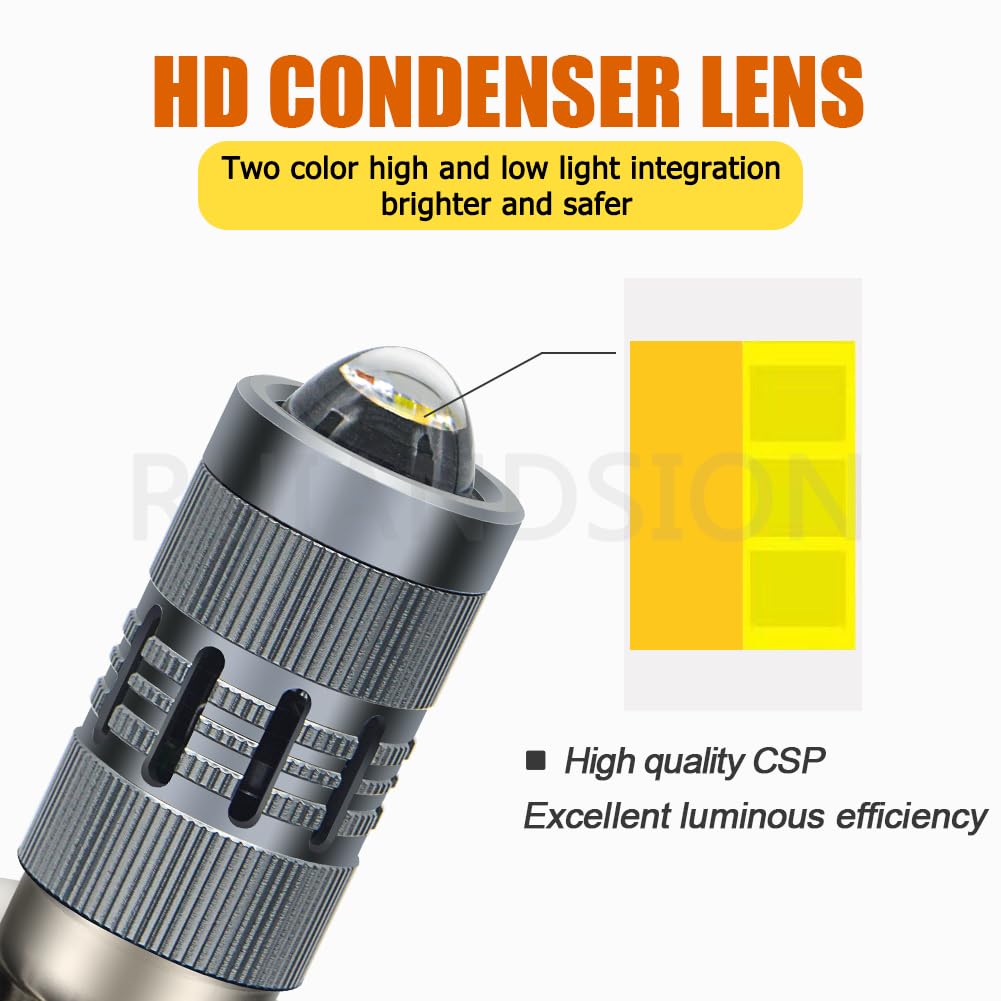Ruiandsion Lot de 2 ampoules LED P36D pour phare de moto AC 12-36 V/DC 12-80 V Blanc/jaune Super lumineuses 3570 2SMD Puces LED avec lentille de projecteur, faisceau haut-bas pour phare de cyclomoteur