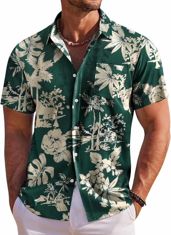 Floral Print Cotton Multi-Coloured Short Sleeve Button Down Beach Outfits for Men Shirt
