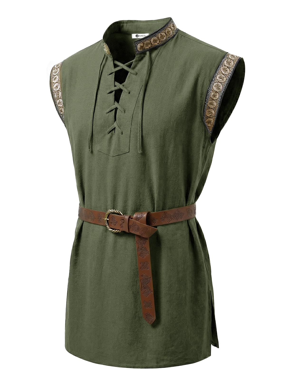 Runcati Mens Renaissance Pirate Shirt Medieval Sleeveless Tunic Lace Up Knight Viking Halloween LARP Shirts