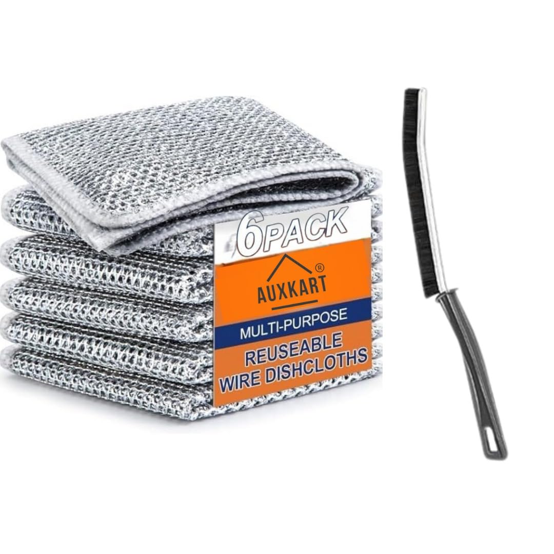 AUXKART® Non-Scratch Wire Dishcloth & Gaps Cleaning Brush, Multipurpose Wire Dishwashing Rags for Wet and Dry, Rinsing, Reusable, Wire Cleaning Cloth for Kitchen, Sinks (6 Cloth+1 Brush) (Pack of 6) (B0D9PDPYSV) Amazon Price History, Amazon Price Tracker
