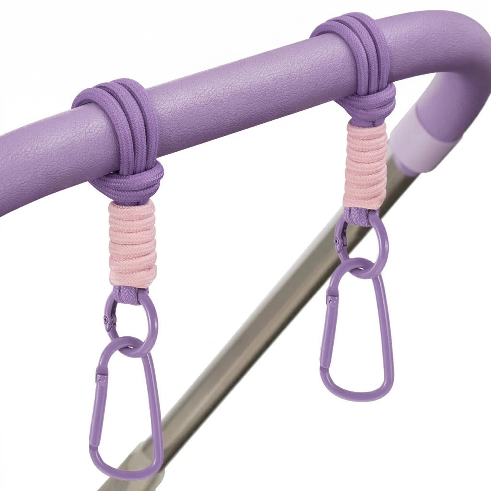 2 Ganci Passeggino in Tulle e Cordino, Ganci Universali per Borsa e Shopping, Organizzatore per Passeggino e Carrozzina, Colore: Viola