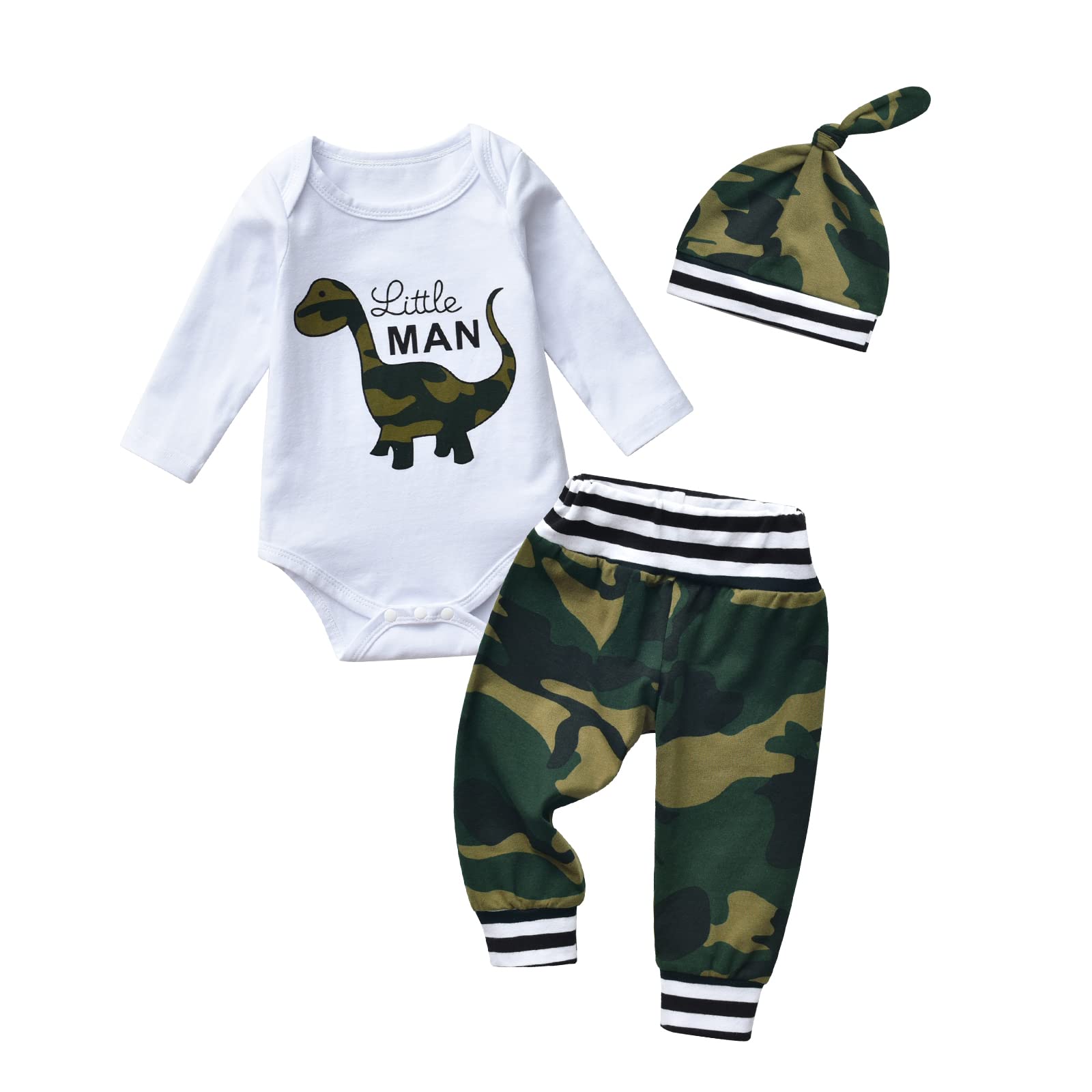 Tearfuty Newborn Baby Boy Clothes Long Sleeves Romper Camouflage Long Pants + Hat Outfits 3pcs Set