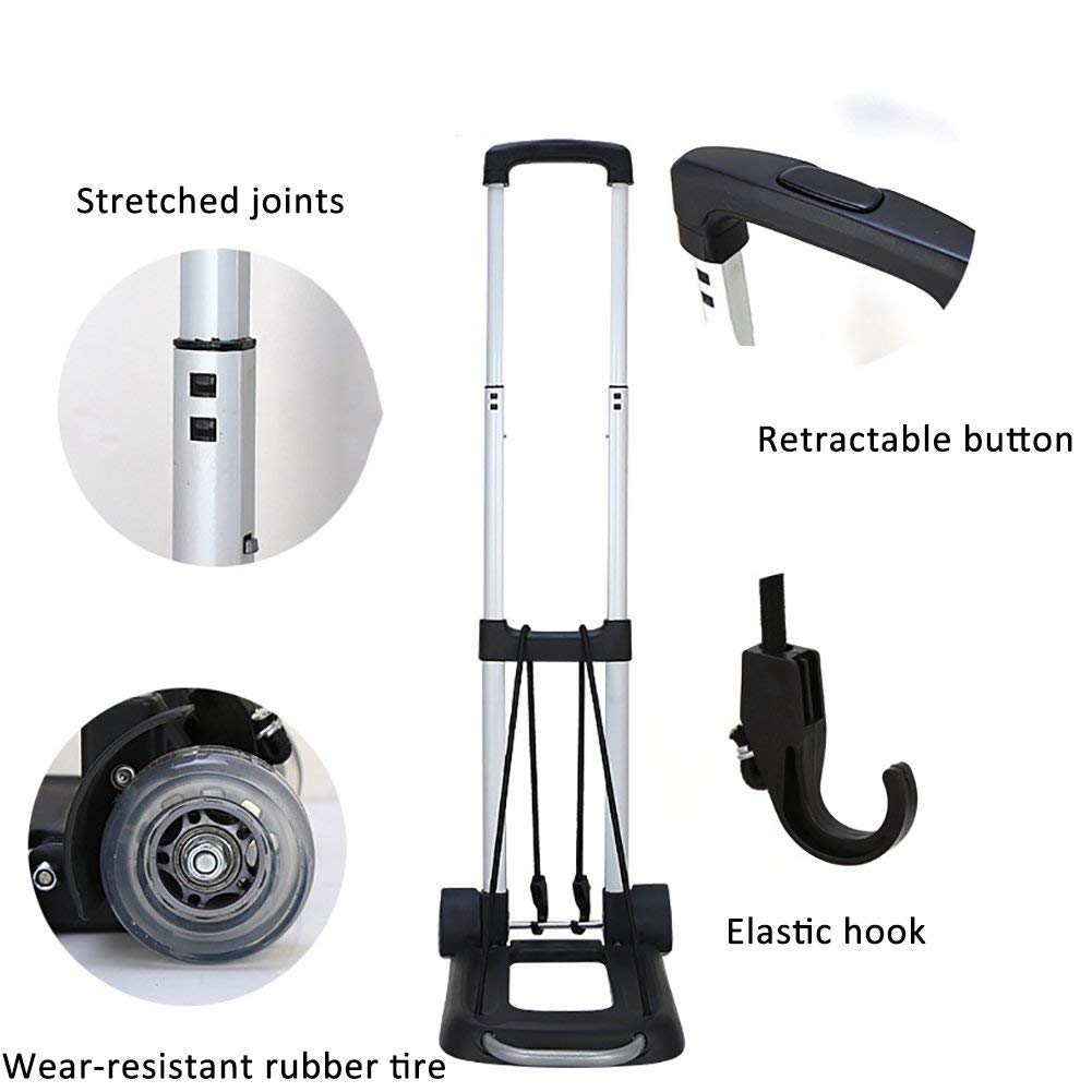 Carrello Manuale Pieghevole Portatile, Carrello Multiuso Solido a 2 Ruote per carichi Pesanti, capacità di 60 kg, Viaggio in Ferro Leggero, Bagagli, Shopping (A)