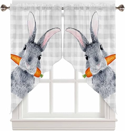 Cenefas de cortina de Pascua con diseño de conejo, conejo, zanahoria, cenefa de Pascua para cocina, cenefas de ventana con bolsillo para barra, Cenefas de cortina de Pascua con diseño de conejo, conejo, zanahoria, cenefa de Pascua para cocina, cenefas de ventana con bolsillo para barra,