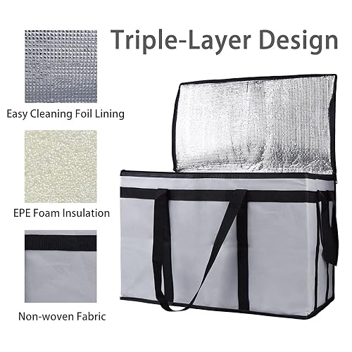 Miniatura 5 de Bodaon Paquete de 4 bolsas aisladas para entrega de alimentos, bolsa de aislamiento de alimentos para alimentos fríos y calientes, bolsas térmicas